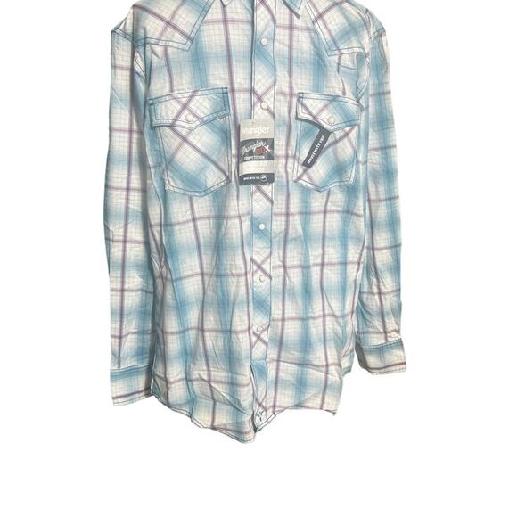 Wrangler, Medium, Blue/Maroon, Pearl Snap Western Shirt. M1 - Picture 8 of 13